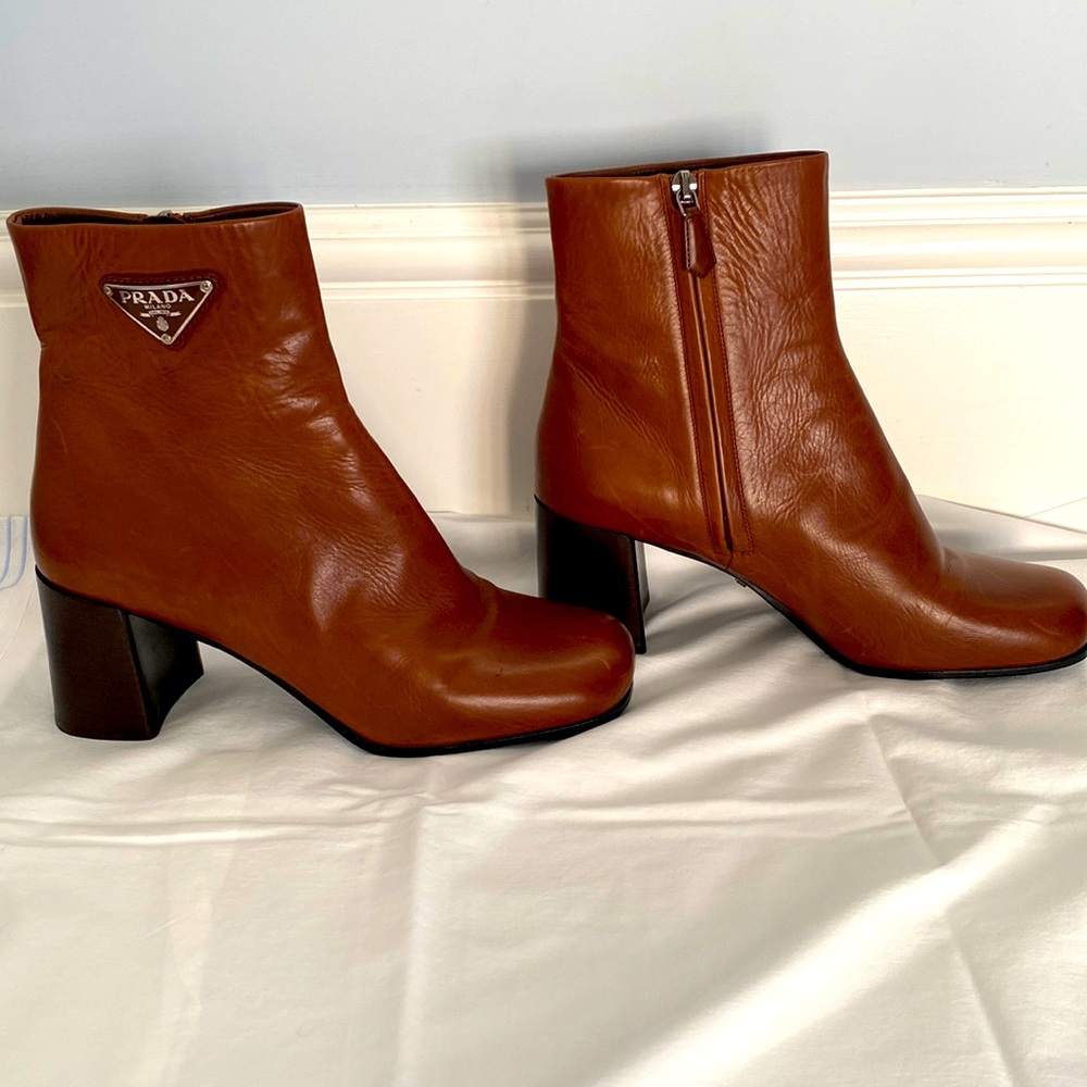 Prada cognac boots, size 8.5